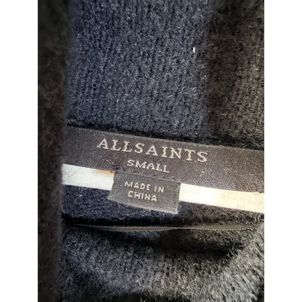 AllSaints Tula Dress Small Black Wool Blend Roll Neck Mesh Tiered Maxi WD335R - Picture 7 of 9